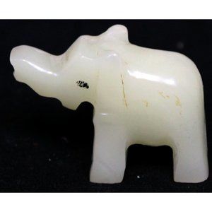 Small Cream Stone Elephant Figurine 2.5" Carved White Opaque Mini Tiny Miniature